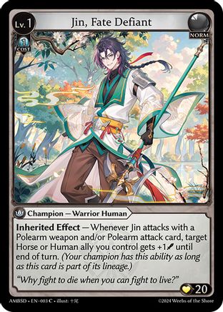 Jin, Fate Defiant (003) - Mortal Ambition Starter Decks - The Grand Archivist