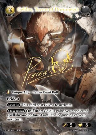 Geldus, Terror of Dorumegia (CSR) (011) - Supporter Pack 3 Foil - The Grand Archivist